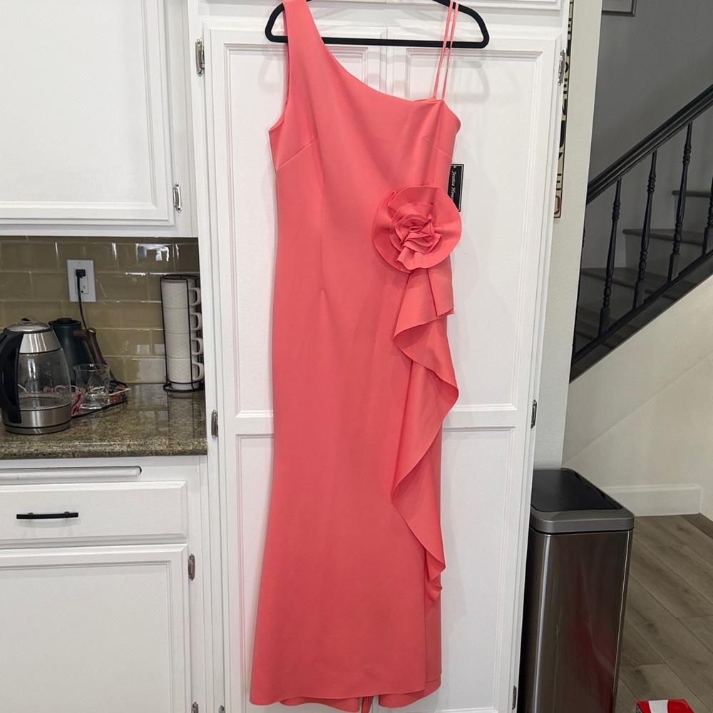 Jessica Howard Coral One-Shoulder Dress with Rosette